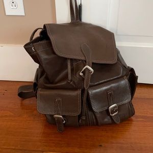 Real Brown Leather Backpack interior lined, large